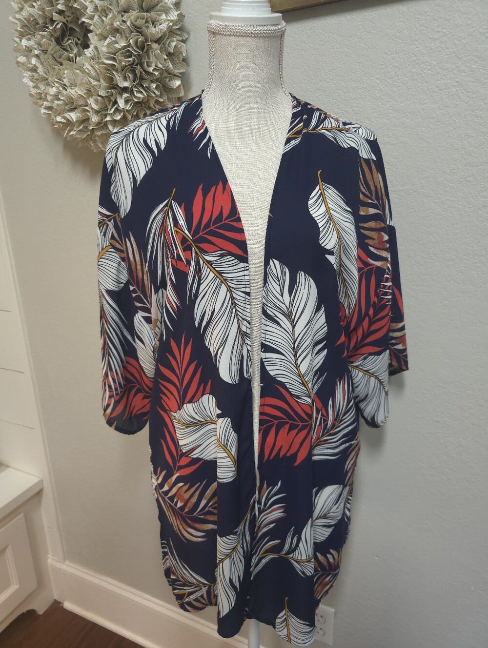 Haptics  Navy Tropical-Print Women's Open Cardigan